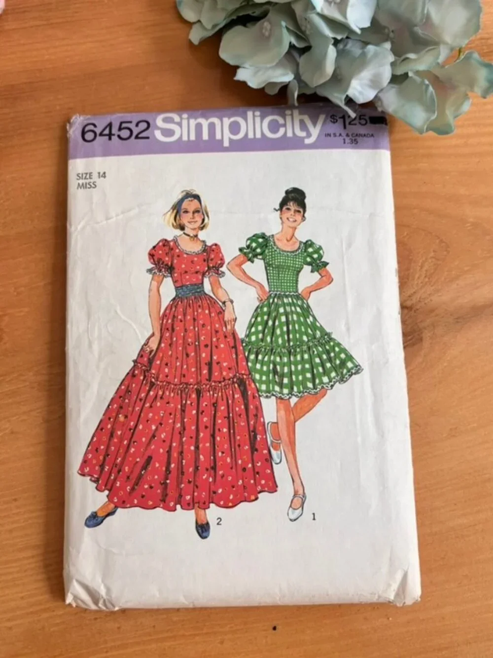Vintage 1974 Simplicity 6452 sewing pattern prairie-style peasant dress Sz 14